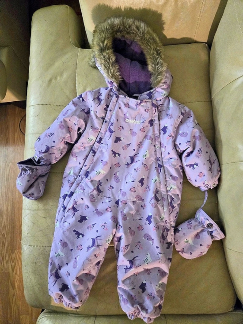 OshKosh B'gosh Baby Girl 1-Piece Taslan Animal Print Snowsuit